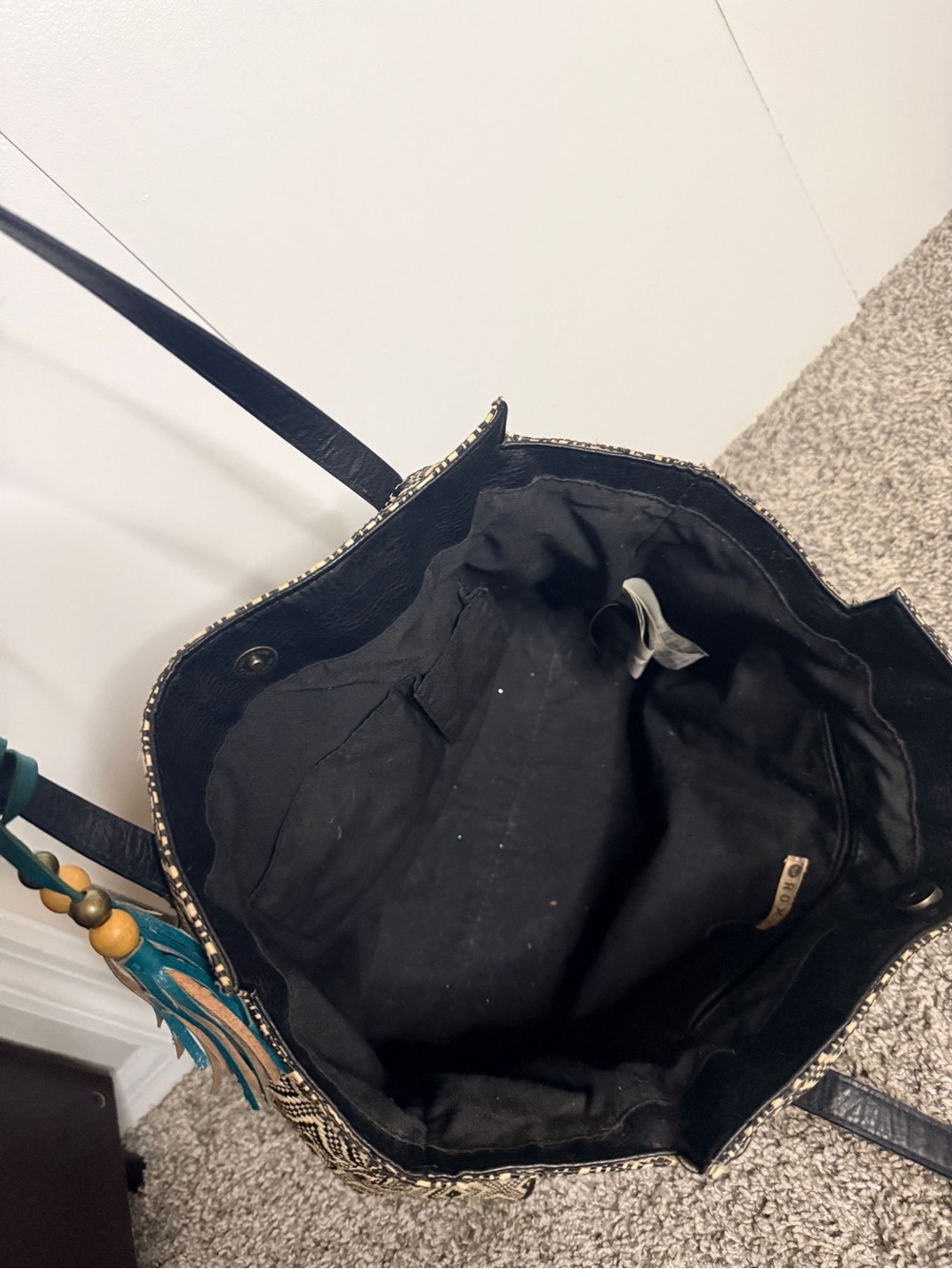 Roxy Woven Diamond Tote Bag with Tassel - Picture 5 of 8